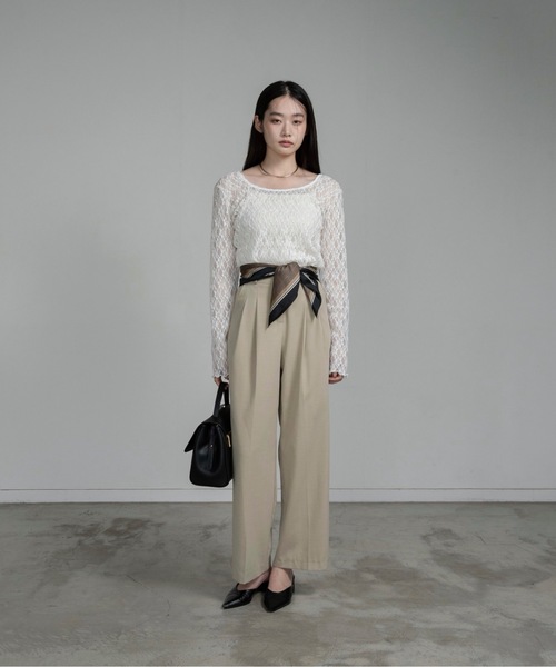 I_am（アイアム）の「u neck sheer lace mellow tops / ユーネックシアーレースメロートップス（Tシャツ/カットソー・レディース・ホワイト/ブラウン/ブラック・FREE）」の16枚目の写真