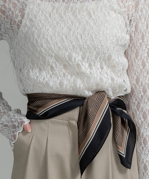 I_am（アイアム）の「u neck sheer lace mellow tops / ユーネックシアーレースメロートップス（Tシャツ/カットソー・レディース・ホワイト/ブラウン/ブラック・FREE）」の5枚目の写真