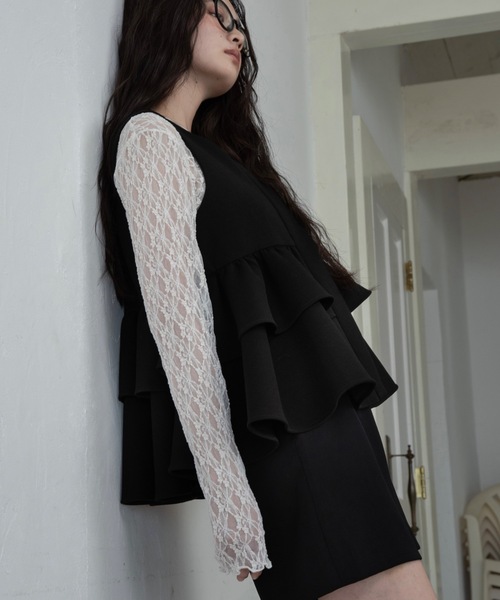 I_am（アイアム）の「u neck sheer lace mellow tops / ユーネックシアーレースメロートップス（Tシャツ/カットソー・レディース・ホワイト/ブラウン/ブラック・FREE）」の6枚目の写真