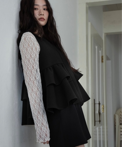 I_am（アイアム）の「u neck sheer lace mellow tops / ユーネックシアーレースメロートップス（Tシャツ/カットソー・レディース・ホワイト/ブラウン/ブラック・FREE）」の14枚目の写真