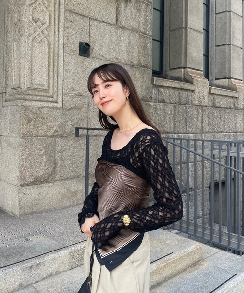I_am（アイアム）の「u neck sheer lace mellow tops / ユーネックシアーレースメロートップス（Tシャツ/カットソー・レディース・ホワイト/ブラウン/ブラック・FREE）」の10枚目の写真