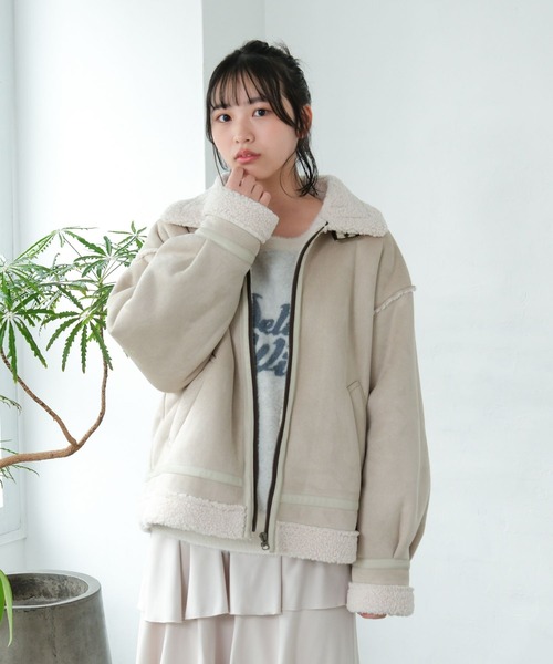 GLOBAL WORK（グローバルワーク）の「フェイクムートンジップジャケット/AND YUA ANY/577826（ムートンコート・キッズ・ブラック/ベージュ・FREE）」の2枚目の写真