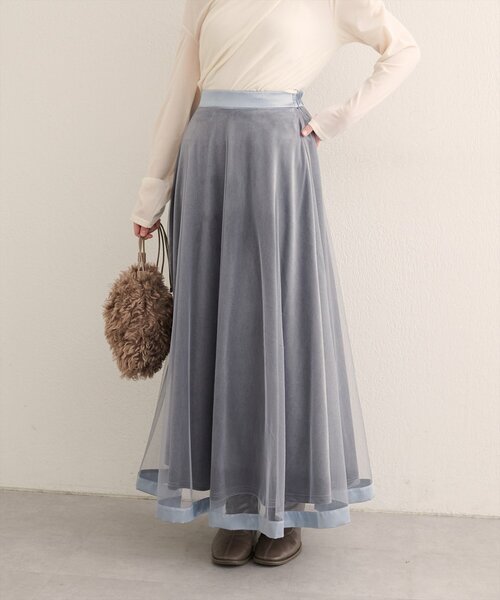 natural couture（ナチュラルクチュール）の「【WEB限定】サテンパイピングチュールスカート（スカート・レディース・ブラック/サックスブルー/オフホワイト/ブラウン・FREE）」の4枚目の写真