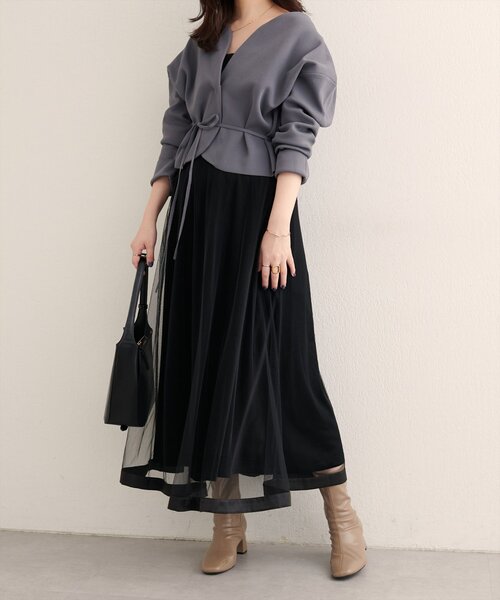 WEB限定】サテンパイピングチュールスカート（スカート）｜natural