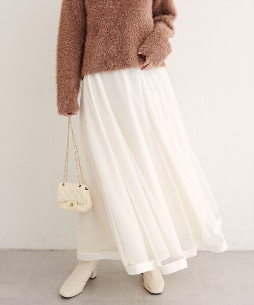 natural couture（ナチュラルクチュール）の「【WEB限定】サテンパイピングチュールスカート（スカート・レディース・ブラック/サックスブルー/オフホワイト/ブラウン・FREE）」の22枚目の写真