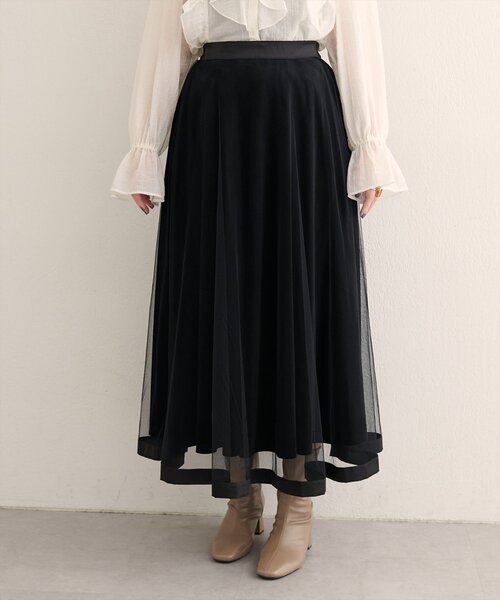 natural couture（ナチュラルクチュール）の「【WEB限定】サテンパイピングチュールスカート（スカート・レディース・ブラック/サックスブルー/オフホワイト/ブラウン・FREE）」の7枚目の写真