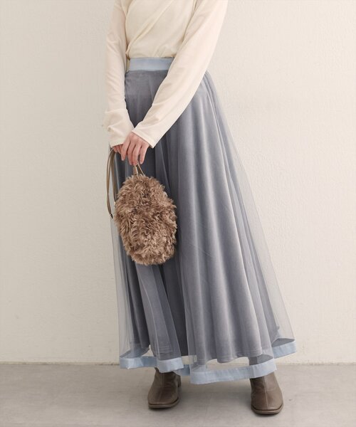 natural couture（ナチュラルクチュール）の「【WEB限定】サテンパイピングチュールスカート（スカート・レディース・ブラック/サックスブルー/オフホワイト/ブラウン・FREE）」の15枚目の写真