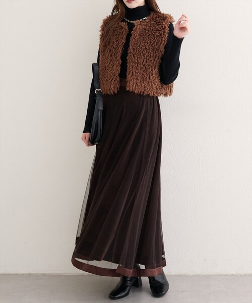 natural couture（ナチュラルクチュール）の「【WEB限定】サテンパイピングチュールスカート（スカート・レディース・ブラック/サックスブルー/オフホワイト/ブラウン・FREE）」の18枚目の写真