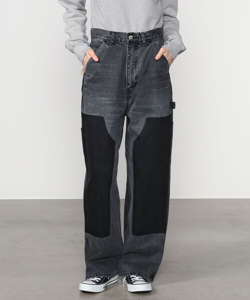 INSCRIRE | ブラックデニム ダブルニーパンツ WOMEN（デニムパンツ