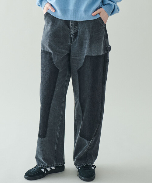 INSCRIRE | ブラックデニム ダブルニーパンツ WOMEN（デニムパンツ