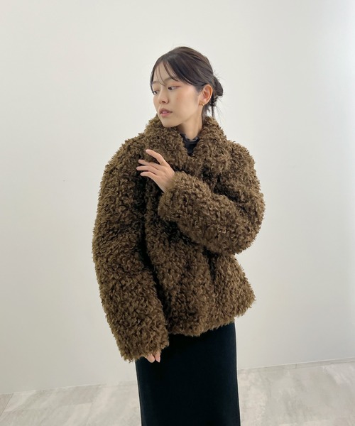 Futier land（フューティアランド）の「プードルファージャケット（ブルゾン・レディース・アイボリー/ブラック/ブラウン/ベージュ・MEDIUM/LARGE）」の16枚目の写真