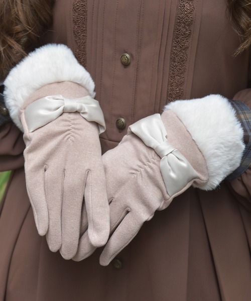 配色サテンリボンファー手袋（手袋）｜axes femme（アクシーズファム