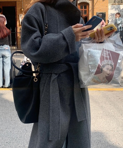 FREE STYLISTS(フリー スタイリスト)の「YUGA_YGMC Stand-collar single-breasted wool coat(ノーカラーコート・レディース・ブラウン/キャメル/グレー/ブラック・FREE)」の3枚目の写真