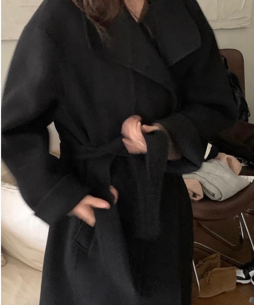 FREE STYLISTS(フリー スタイリスト)の「YUGA_YGMC Stand-collar single-breasted wool coat(ノーカラーコート・レディース・ブラウン/キャメル/グレー/ブラック・FREE)」の2枚目の写真