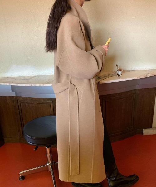 FREE STYLISTS(フリー スタイリスト)の「YUGA_YGMC Stand-collar single-breasted wool coat(ノーカラーコート・レディース・ブラウン/キャメル/グレー/ブラック・FREE)」の15枚目の写真