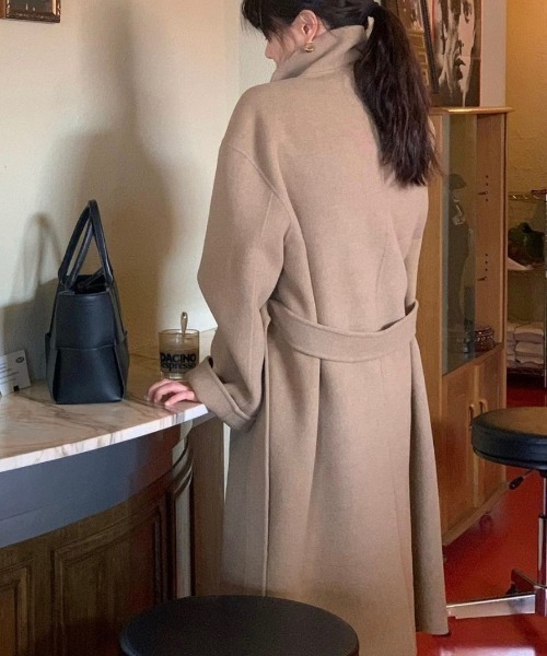 FREE STYLISTS(フリー スタイリスト)の「YUGA_YGMC Stand-collar single-breasted wool coat(ノーカラーコート・レディース・ブラウン/キャメル/グレー/ブラック・FREE)」の17枚目の写真