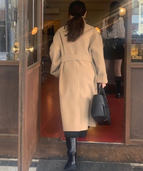 FREE STYLISTS(フリー スタイリスト)の「YUGA_YGMC Stand-collar single-breasted wool coat(ノーカラーコート・レディース・ブラウン/キャメル/グレー/ブラック・FREE)」の19枚目の写真