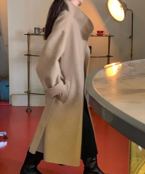 FREE STYLISTS(フリー スタイリスト)の「YUGA_YGMC Stand-collar single-breasted wool coat(ノーカラーコート・レディース・ブラウン/キャメル/グレー/ブラック・FREE)」の16枚目の写真