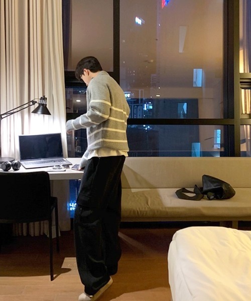 NOWLE（ノウル）の「【NOWLE】ハーフジップ リブ編み ボーダー プルオーバー ニット（ニット/セーター・メンズ・グレー・MEDIUM/LARGE/X-LARGE）」の17枚目の写真