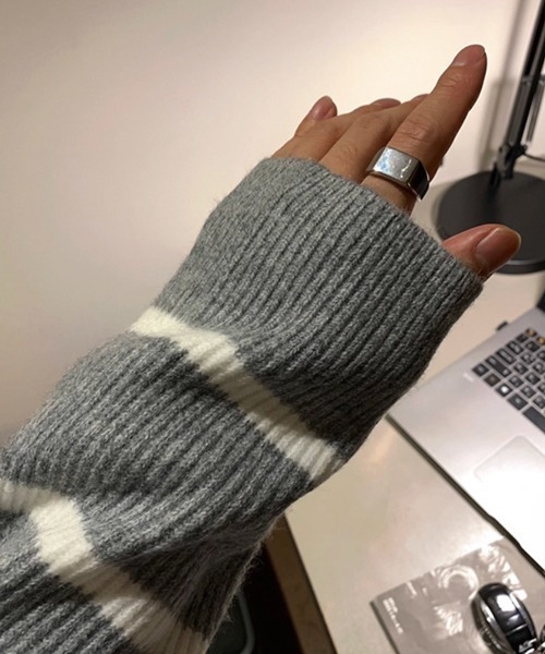 NOWLE（ノウル）の「【NOWLE】ハーフジップ リブ編み ボーダー プルオーバー ニット（ニット/セーター・メンズ・グレー・MEDIUM/LARGE/X-LARGE）」の21枚目の写真