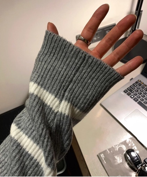 NOWLE（ノウル）の「【NOWLE】ハーフジップ リブ編み ボーダー プルオーバー ニット（ニット/セーター・メンズ・グレー・MEDIUM/LARGE/X-LARGE）」の22枚目の写真