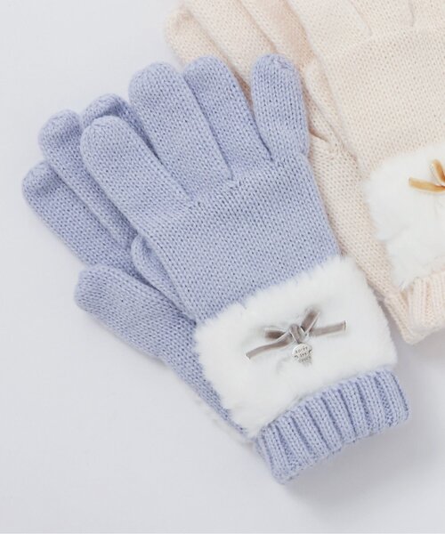 apres les cours（アプレレクール）の「【ジュニア対応】リボンファー手袋（手袋・キッズ・アイボリー/ピンク/サックスブルー・95/140/120）」の3枚目の写真