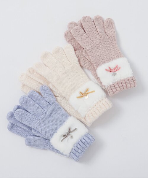 apres les cours（アプレレクール）の「【ジュニア対応】リボンファー手袋（手袋・キッズ・アイボリー/ピンク/サックスブルー・95/140/120）」の4枚目の写真