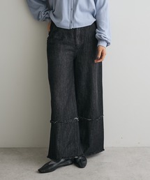 ロールアップ風ストレートデニムパンツ