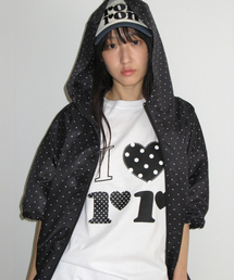 HOODED HALF SLEEVE WINDBREAKER BLACK WHITE DOT
