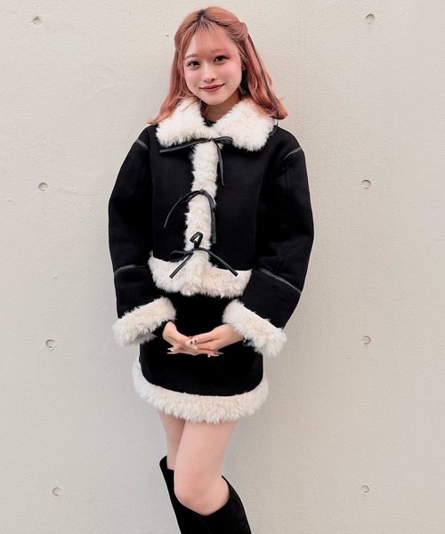 新品タグ付き nananamoe モヘア ムートン コート 完売品 セール】【セット商品】リボンムートンジャケットセット（ムートン