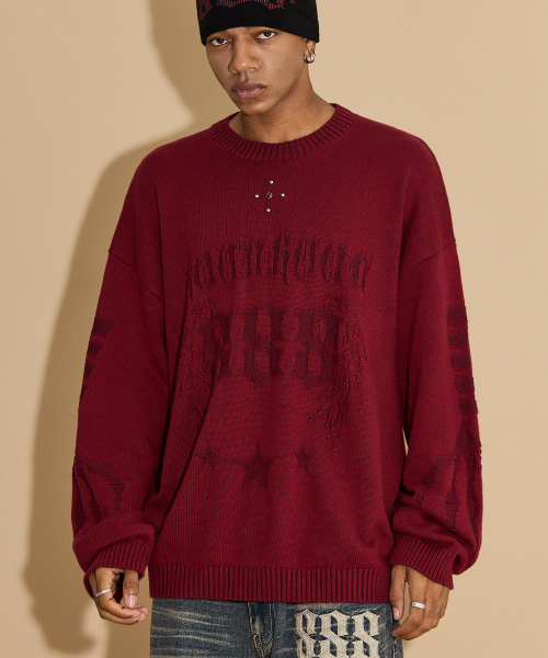HOODHOOD(フッドフッド)の「スタッド888リバースグラフィックニットバーガンディ(ニット/セーター・レディース・その他・1/2)」の2枚目の写真