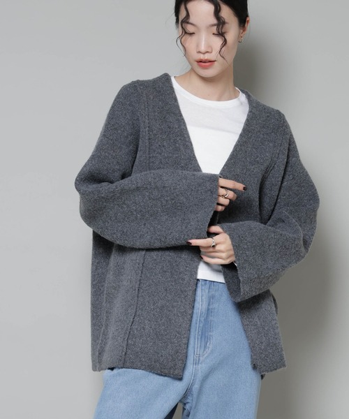 NANO universe（ナノユニバース）の「総針ニットジャケットカーディガン（カーディガン/ボレロ・レディース・チャコール/ネイビー/ブラウン・FREE）」の2枚目の写真