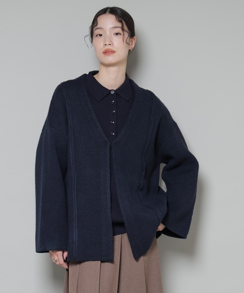 NANO universe（ナノユニバース）の「総針ニットジャケットカーディガン（カーディガン/ボレロ・レディース・チャコール/ネイビー/ブラウン・FREE）」の7枚目の写真