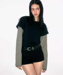 Sleeve Layered Stripe Color Block Round Neck T-Shirt _ 2COLOR