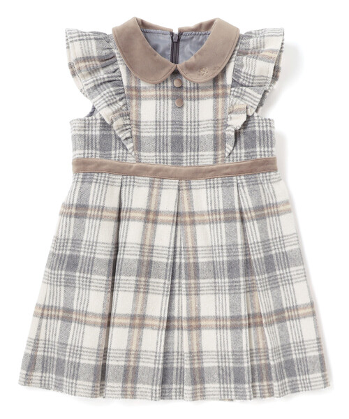 SLAP SLIP（スラップスリップ）の「【お揃い】襟付きタックスカートチェックジャンパースカート(90~130cm)（ジャンパースカート・キッズ・ボルドー/ベージュ・130cm/110cm/100cm/90cm/120cm）」の2枚目の写真