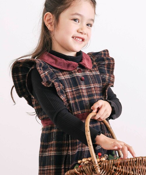 SLAP SLIP（スラップスリップ）の「【お揃い】襟付きタックスカートチェックジャンパースカート(90~130cm)（ジャンパースカート・キッズ・ボルドー/ベージュ・130cm/110cm/100cm/90cm/120cm）」の4枚目の写真
