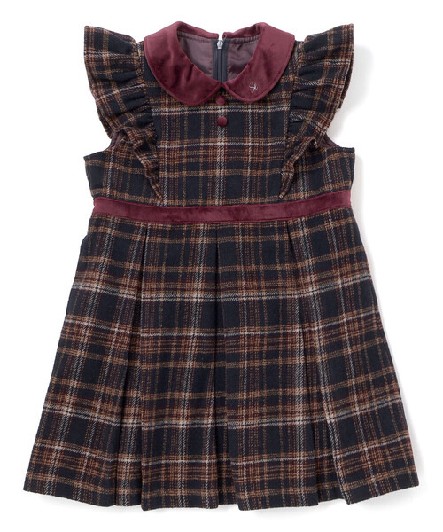 SLAP SLIP（スラップスリップ）の「【お揃い】襟付きタックスカートチェックジャンパースカート(90~130cm)（ジャンパースカート・キッズ・ボルドー/ベージュ・130cm/110cm/100cm/90cm/120cm）」の5枚目の写真
