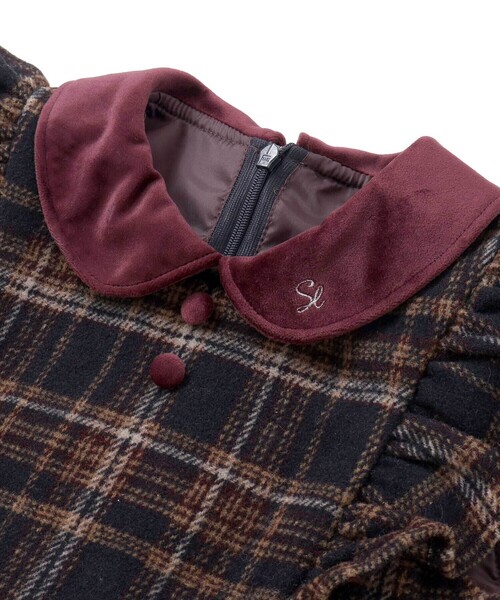 SLAP SLIP（スラップスリップ）の「【お揃い】襟付きタックスカートチェックジャンパースカート(90~130cm)（ジャンパースカート・キッズ・ボルドー/ベージュ・130cm/110cm/100cm/90cm/120cm）」の7枚目の写真
