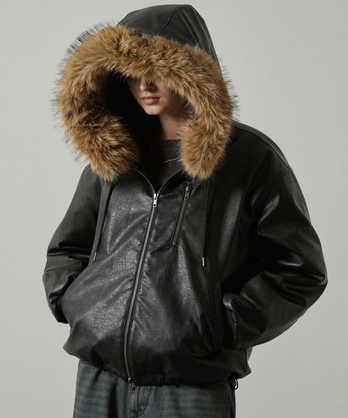 Alfred Alex（アルフレッドアレックス）の「【Alfred Alex】2WAYヴィンテージライクオーバーサイズファーフードブルゾン（ブルゾン・メンズ・ブラック/ブラック系/ブラウン・L/M）」の9枚目の写真