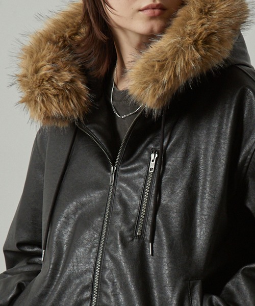 Alfred Alex（アルフレッドアレックス）の「【Alfred Alex】2WAYヴィンテージライクオーバーサイズファーフードブルゾン（ブルゾン・メンズ・ブラック/ブラック系/ブラウン・L/M）」の21枚目の写真