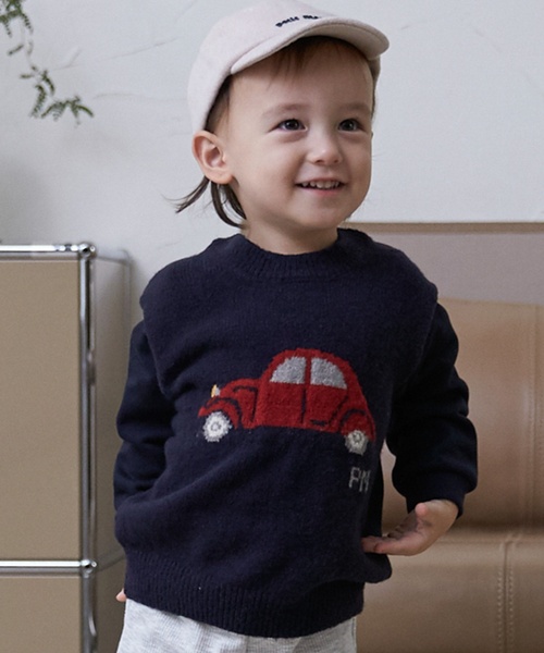 petit main(プティマイン)の「ニット柄ドッキングトレーナー(スウェット・キッズ・ブルー系その他2/ネイビー・110cm/130cm/100cm/90cm/120cm/80cm)」の2枚目の写真
