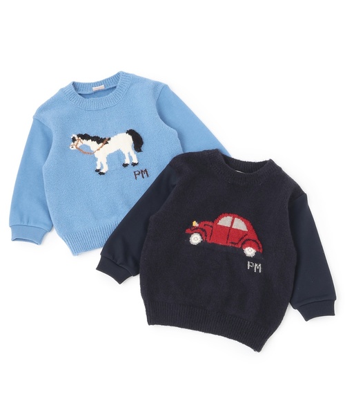 petit main(プティマイン)の「ニット柄ドッキングトレーナー(スウェット・キッズ・ブルー系その他2/ネイビー・110cm/130cm/100cm/90cm/120cm/80cm)」の12枚目の写真