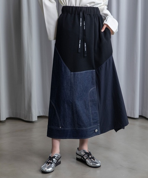 MARECHAL TERRE（マルシャルテル）の「ドッキングデザインスカート（スカート・レディース・ブラック/アイボリー/グレー系/ネイビー・MEDIUM）」の3枚目の写真