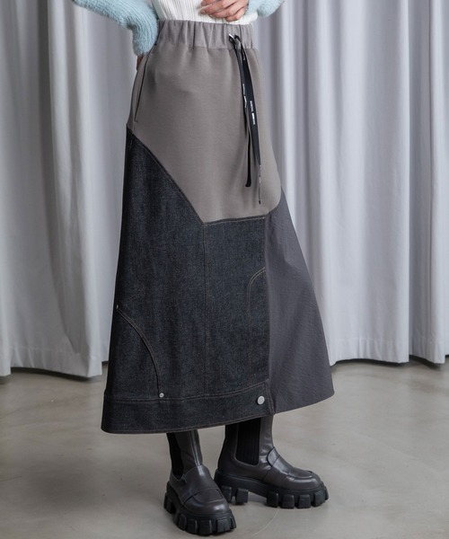 MARECHAL TERRE（マルシャルテル）の「ドッキングデザインスカート（スカート・レディース・ブラック/アイボリー/グレー系/ネイビー・MEDIUM）」の21枚目の写真