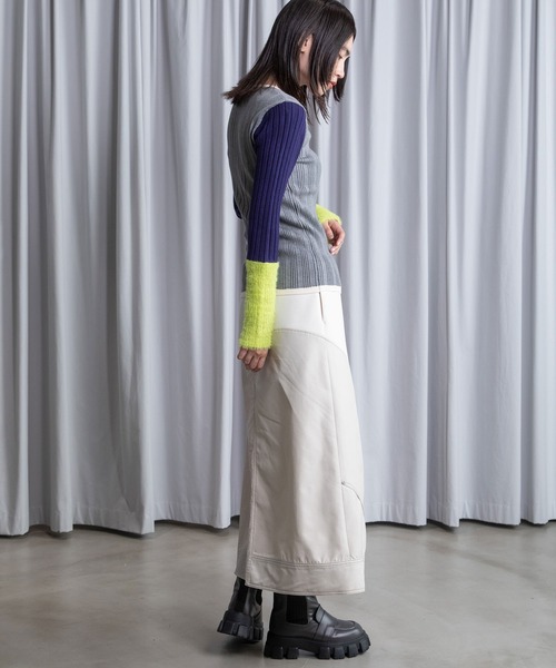 MARECHAL TERRE（マルシャルテル）の「ドッキングデザインスカート（スカート・レディース・ブラック/アイボリー/グレー系/ネイビー・MEDIUM）」の9枚目の写真