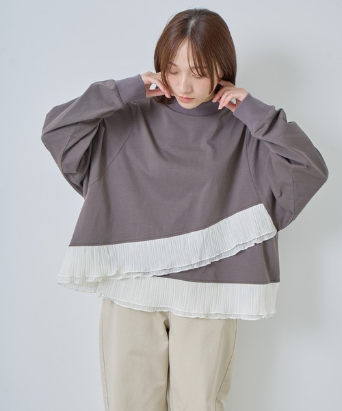 Kelen(ケレン)の「「KELEN / ケレン」ワイドフレアフリルトップス(Tシャツ/カットソー・レディース・チャコールグレー/杢グレー/ブラック・S/M)」の2枚目の写真