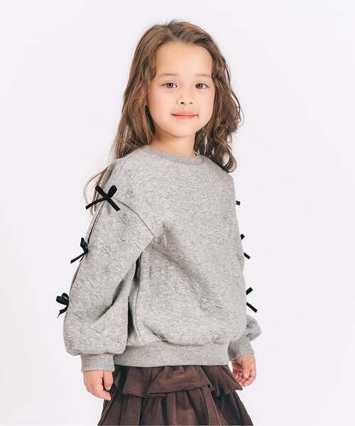 apres les cours（アプレレクール）の「袖リボンキルトトレーナー_ジュニア対応（スウェット・キッズ・ピンク/ブラック/グレー・80/90/100/110/120/130/140）」の3枚目の写真