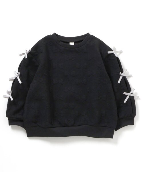 apres les cours（アプレレクール）の「袖リボンキルトトレーナー_ジュニア対応（スウェット・キッズ・ピンク/ブラック/グレー・80/90/100/110/120/130/140）」の2枚目の写真