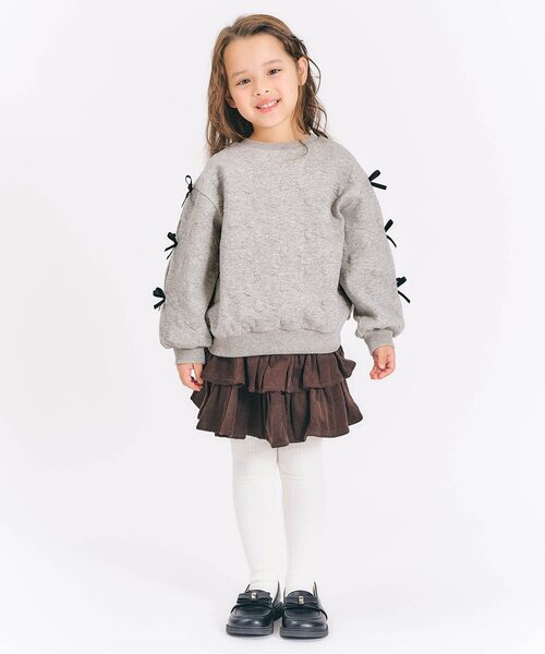 apres les cours（アプレレクール）の「袖リボンキルトトレーナー_ジュニア対応（スウェット・キッズ・ピンク/ブラック/グレー・80/90/100/110/120/130/140）」の5枚目の写真