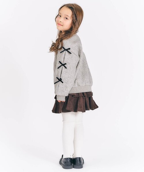 apres les cours（アプレレクール）の「袖リボンキルトトレーナー_ジュニア対応（スウェット・キッズ・ピンク/ブラック/グレー・80/90/100/110/120/130/140）」の6枚目の写真